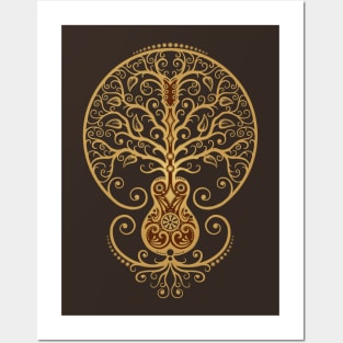 Brown Acoustic Guitar Tree of Life Posters and Art